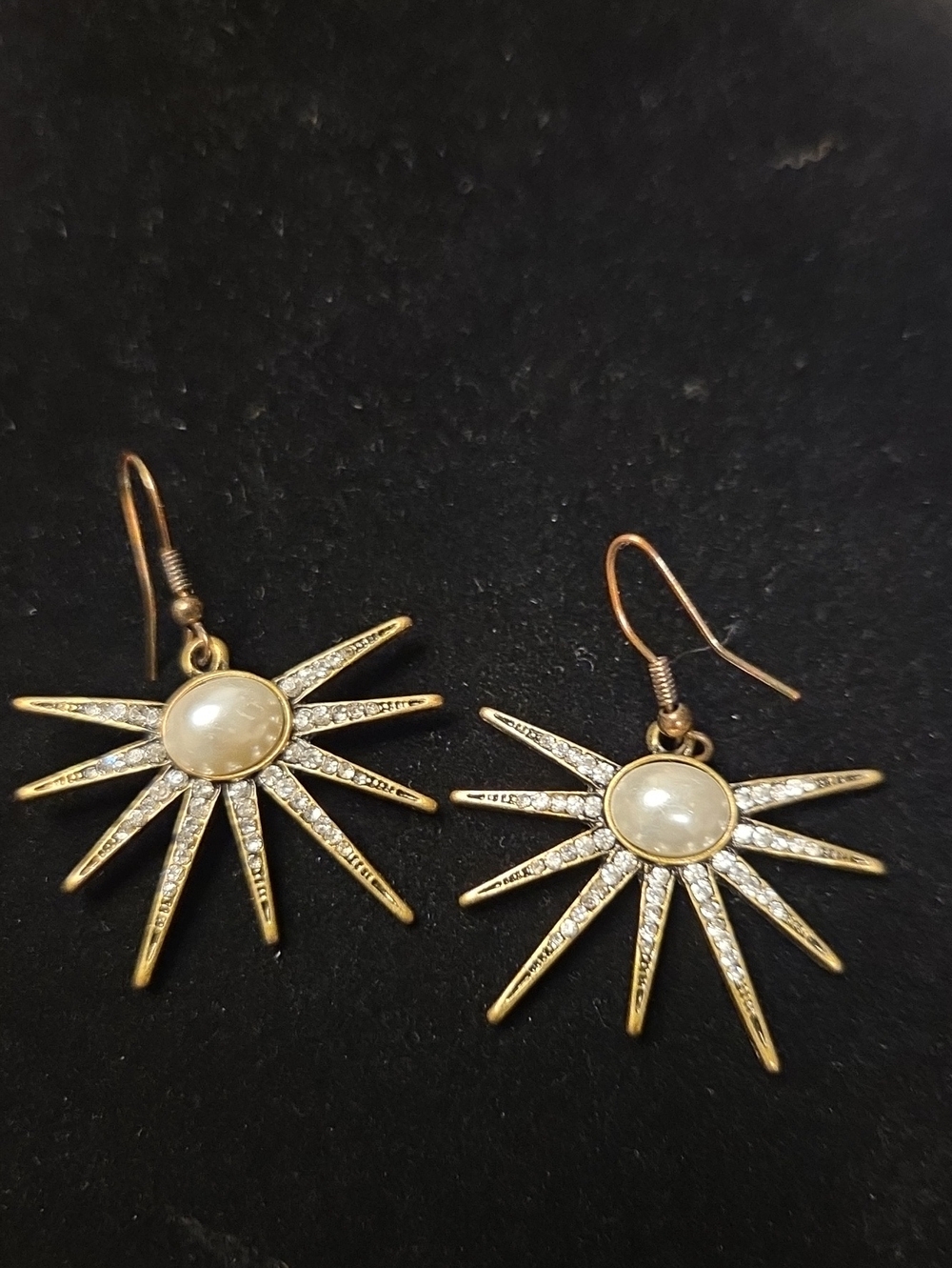 Gold-Tone Starburst Pearl Drop Earrings - Women Jewelry